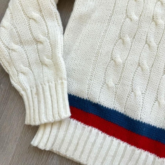 Lacoste Izod vintage jumper sweater white red blue M cable knit - Picture 9 of 9